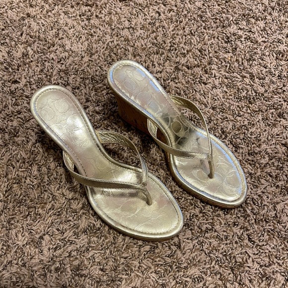 Coach Shoes Coach Metallic And Cork Wedge Flip Flops Poshmark